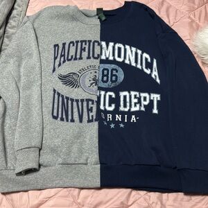 Half blue half gray crewneck